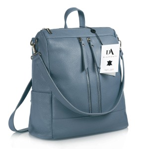 Rucsac tip geanta de dama, din piele naturala, DiAmanti Cerullo Albastru Denim